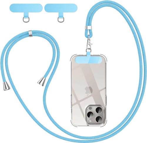 BGHHEU Handykette Universal zum Umhängen,1 Stück Schlüsselband Kette zum Umhängen mit 3 Universelles Pad,Handyband mit Standard Handyhülle kombinierbar,Einstellbar und Abnehmbar - Hellblau von BGHHEU