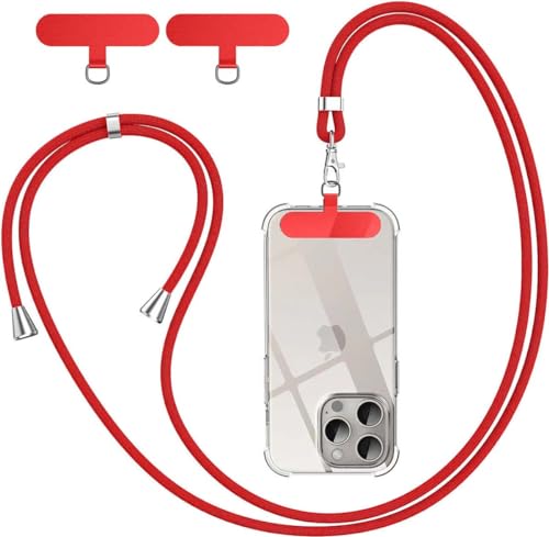 BGHHEU Handykette Universal zum Umhängen,1 Stück Schlüsselband Kette zum Umhängen mit 3 Universelles Pad,Handyband mit Standard Handyhülle kombinierbar,Einstellbar und Abnehmbar - Rot von BGHHEU