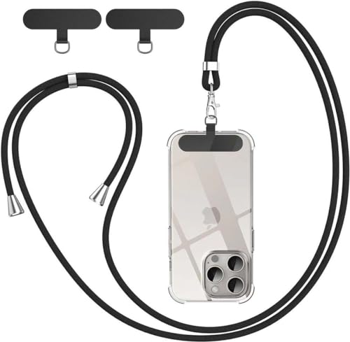 BGHHEU Handykette Universal zum Umhängen,1 Stück Schlüsselband Kette zum Umhängen mit 3 Universelles Pad,Handyband mit Standard Handyhülle kombinierbar,Einstellbar und Abnehmbar - Schwarz von BGHHEU