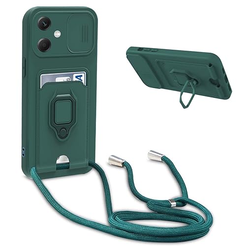 Handykette Schutzhülle kompatibel mit Xiaomi Redmi Note 12 Pro 4G Handyhülle mit Band,Schiebe Kameraschutz,360 Grad Ringhalter Stand,Kartenfach,Verstellbarer Halskette Silikon hülle - Dunkel Grün Handykette Schutzhülle kompatibel mit Xiaomi Redmi Note 12 Pro 4G Handyhülle mit Band,Schiebe Kameraschutz,360 Grad Ringhalter Stand,Kartenfach,Verstellbarer Halskette Silikon hülle - Dunkel Grün von BGHHEU