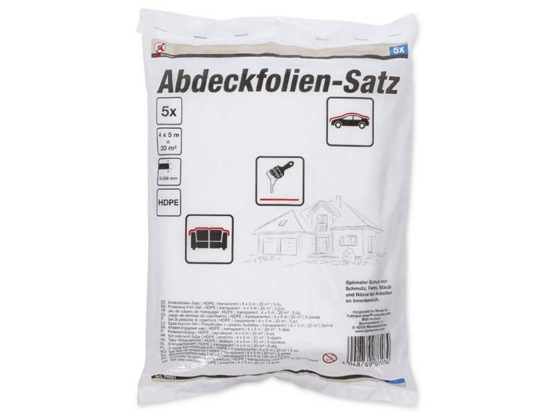 BGS TECHNIC DIY Abdeckfolien-Set 5-teilig, transparent, 4 x 5m von BGS TECHNIC
