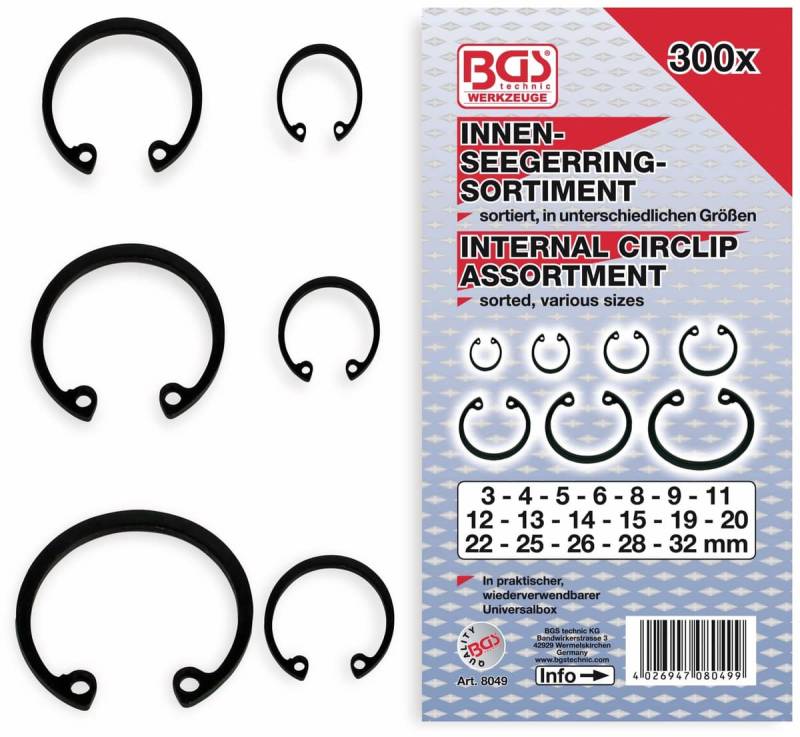 BGS TECHNIC Innen-Seegering-Set, 8049, Ø3...32mm, 300-tlg von BGS TECHNIC
