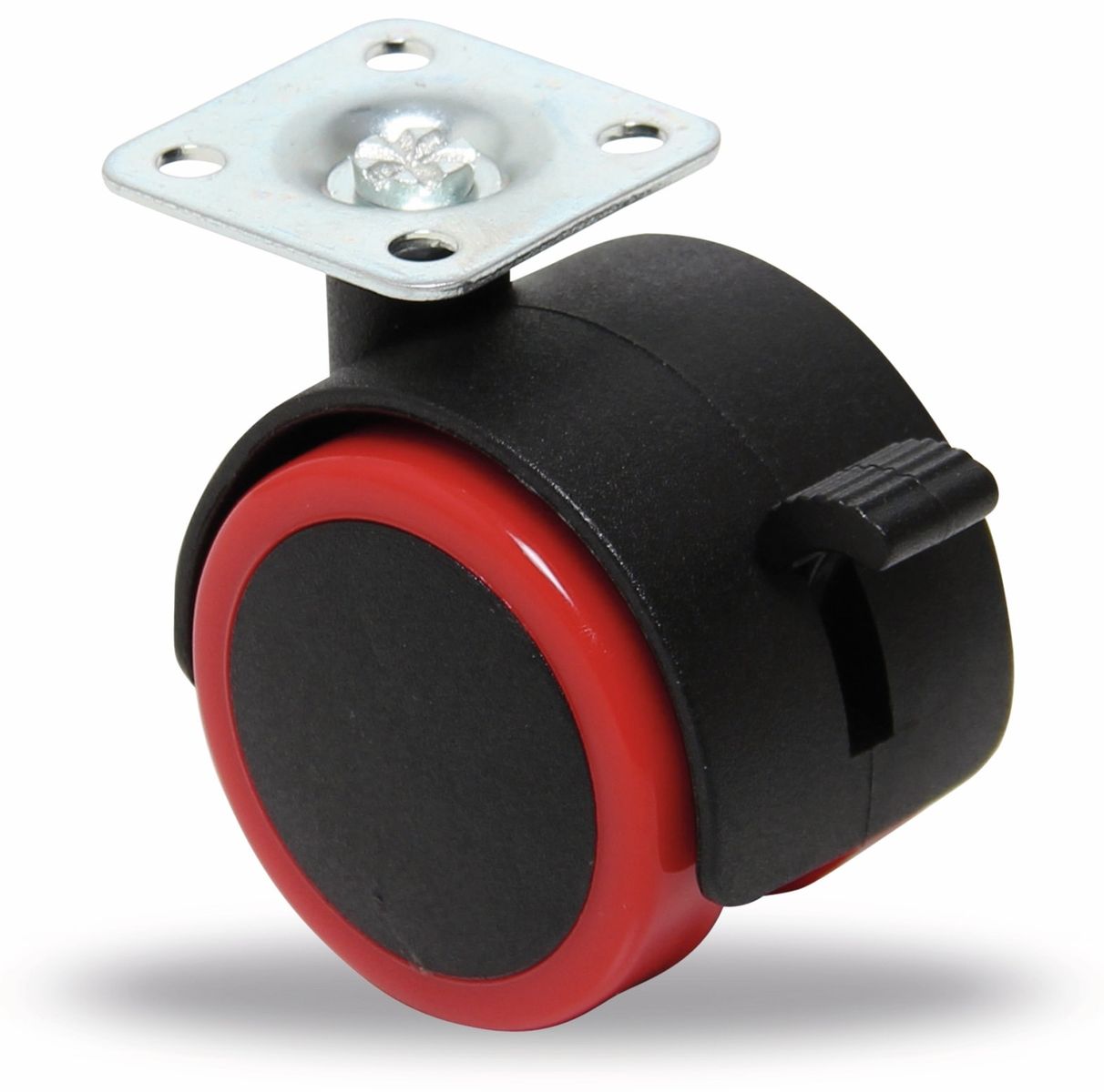 BGS TECHNIC Lenk-Doppel-Laufrolle, rot/schwarz, Ø 50 mm, mit Bremse von BGS TECHNIC