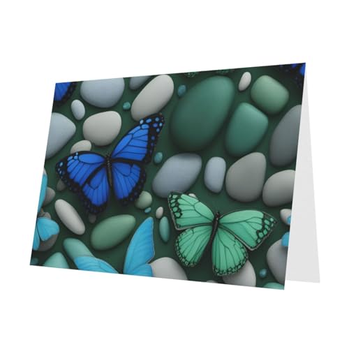 Einzigartige Grußkarte in Weiß mit blauem Schmetterlingsdruck und grünem Stein mit Umschlag, Grußkarten für alle Gelegenheiten von BGSHJVF