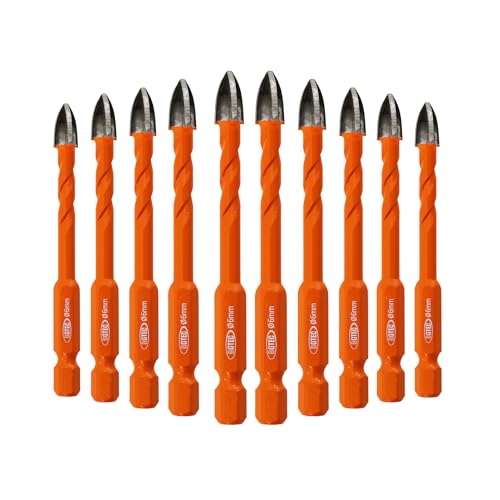 BGTEC Hartmetallbohrer, Steinbohrer, 10pcs Schnellverschluss-Schaft 6MM Kreuzspiralbohrer aus Hartlegierung für Holz Kunststoff Mauerwerk Keramikfliesen Beton Marmor von BGTEC
