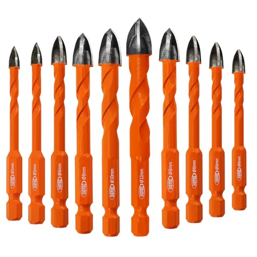 BGTEC Hartmetallbohrer, Steinbohrer,10pcs Schnellverschluss-Schaft 5MM*2+6MM*4+8MM*2+10MM+12MM Kreuzspiralbohrer aus Hartlegierung für Holz Kunststoff Mauerwerk Keramikfliesen Beton Marmor BGTEC Hartmetallbohrer, Steinbohrer,10pcs Schnellverschluss-Schaft 5MM*2+6MM*4+8MM*2+10MM+12MM Kreuzspiralbohrer aus Hartlegierung für Holz Kunststoff Mauerwerk Keramikfliesen Beton Marmor von BGTEC