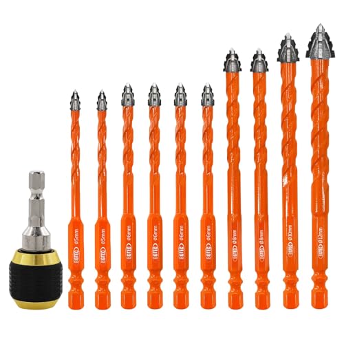 BGTEC Verzahnter Hartmetall-Bohrerset für Mauerwerk - 10 Stück 5*2+6*4+8*2+10+12MM Teiliges Steinbohrer-Set mit Schnellspann-Bithalterung für Holz, Kunststoff, Ziegel, Fliesen, Glas, Beton, Marmor BGTEC Verzahnter Hartmetall-Bohrerset für Mauerwerk - 10 Stück 5*2+6*4+8*2+10+12MM Teiliges Steinbohrer-Set mit Schnellspann-Bithalterung für Holz, Kunststoff, Ziegel, Fliesen, Glas, Beton, Marmor von BGTEC