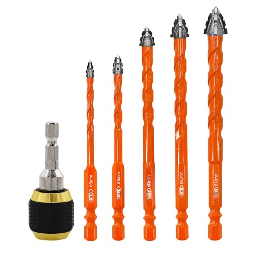 BGTEC Verzahnter Hartmetall-Bohrerset für Mauerwerk - 5 Stück 5/6/8/10/12MM Teiliges Steinbohrer-Set mit einer Quick-Release-Bithalterung für Holz, Kunststoff, Ziegel, Fliesen, Glas, Beton & Marmor BGTEC Verzahnter Hartmetall-Bohrerset für Mauerwerk - 5 Stück 5/6/8/10/12MM Teiliges Steinbohrer-Set mit einer Quick-Release-Bithalterung für Holz, Kunststoff, Ziegel, Fliesen, Glas, Beton & Marmor von BGTEC