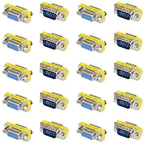 BGTXINGI 20 Stück (10 Paar) DB9 9 Pin Stecker auf Stecker Buchse RS-232 Platteneinsatz Typ Stecker Seriell zu Terminal Kabel Geschlecht Wechsler Kupplung Adapter Sortiment Kit von BGTXINGI