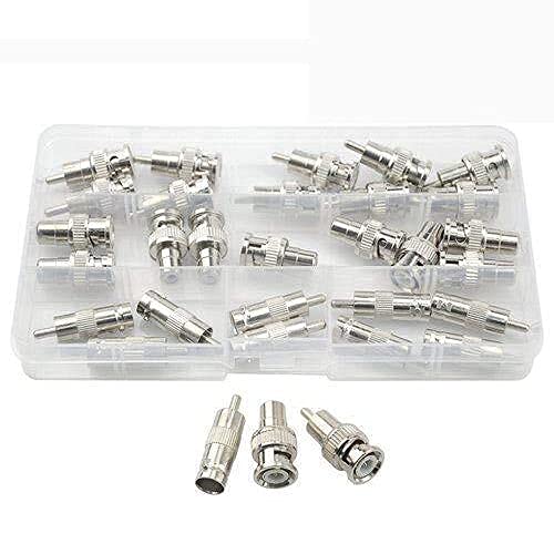 BGTXINGI 30Pcs BNC männlich zu RCA männlich (10Pcs) + BNC weiblich zu RCA männlich (10Pcs) + BNC männlich zu RCA weiblich (10Pcs) Stecker Steckverbinder Metall Konvertierung Verbindung Sortiment Kit von BGTXINGI