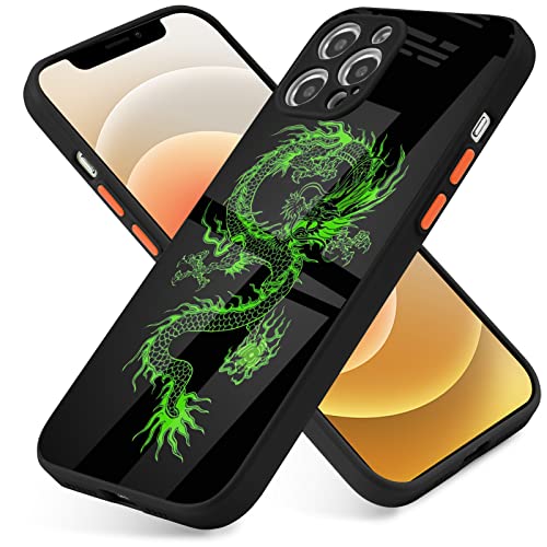 BGZDZDN Dragon Hülle für iPhone 13 Hülle, Grün Drachen Muster Druck Design Mädchen Frauen mit Gehärtetes Glas Rückseite und Weiche TPU Bumper Case Cover für iPhone 13 6,1 Zoll von BGZDZDN