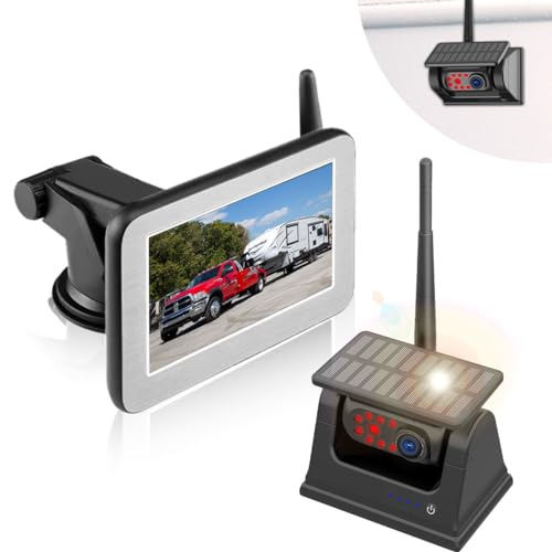 Magnetische drahtlose Rückfahrkamera mit Monitor 5 Zoll Solar RV Backup Kamera IP68 Nachtsicht Backup-Kamera für Trucks Kit mit Akku für RV Trailer Camper von BGoodVision