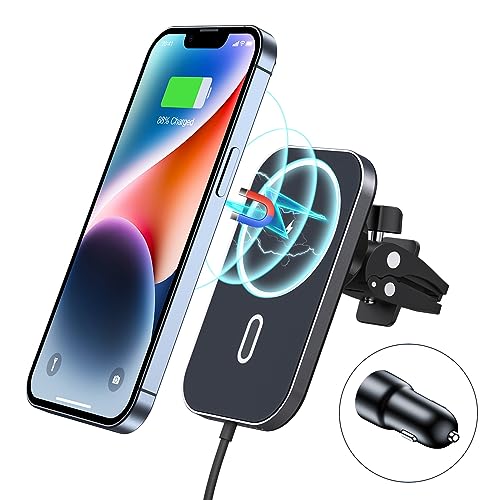 15W Magnetisch Kabellos Handyhalterung Auto Ladegerät mit Adapter,Kompatibel mit MagSafe Air Vent Autohalterung Schnellladegerät,Wireless Charger 360°Drehbar gelten für iPhone 15/14/13/12 Pro Max Plus von BHHB