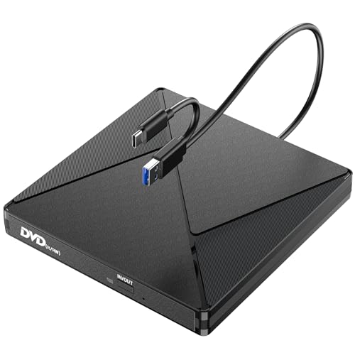 BHHB Externes CD DVD Laufwerk USB 3.0 & USB-C CD/DVD Laufwerk Extern, CD DVD +/-RW ROM Brenner Optical External DVD Drive für Laptop, PC, Desktop, MacBook, iMac, Windows 11/10/8/7/XP/Linux/MacOS von BHHB
