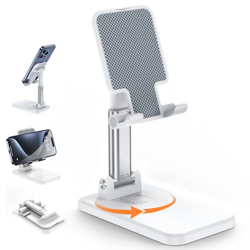 BHHB Handyhalterung Tisch Mobile Halterung Faltbarer mit 360 Grad Drehbarem, handyständer für Schreibtisch kompatibel mit iPhone 16/15/14/13/12/11/8, Huawei, Galaxy, alle Smartphones (Weiß) von BHHB