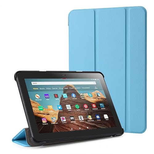 Fire HD 8 Hülle für Amazon, Faltbare Fire HD 8 Plus Tablets (kompatibel mit der 12/10th Gen, 2022/2020 Release), Tablets Hüllen Ultraleichte Slim Shell Stand Cover Auto Wake/Sleep (Hellblau) von BHHB