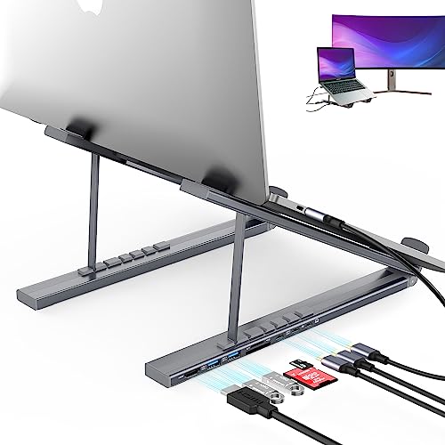 Laptopständer mit dockingstation 7 in 1, mit 4K@30Hz HDMI, USBC PD3.0 100W max, USBC Gen1 5Gbps, 2 USB3.0; TF/SD kartenleser, tragbar laptop ständer 6 stufen einstellbarer für 9~17” MacBook Laptops von BHHB