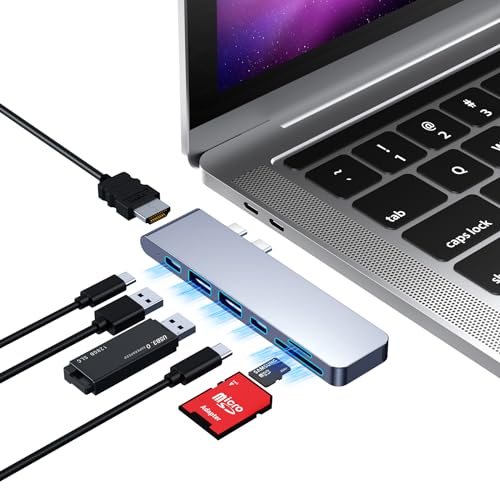 MacBook Adapter, BHHB USB C Hub Adapter für MacBook Pro/Air mit Thunderbolt 3, 4K HDMI, 2 * USB 3.0, SD & Mircro SD, USB C Hub Kompatibel mit MacBook Pro M1 M2 2023-2016, MacBook Air 2023-2018 von BHHB