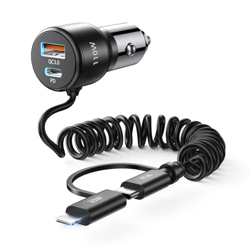 Zigarettenanzünder USB C, 110W 65W+45W 12V USB Auto Kfz Ladegerät Autoladegerät mit 1.5M Schnellladegerät Spiral Typ C Adapter L Kabel Car Charger für iPhone 16 15 14 Samsung iPad Pro Airpods Android von BHHB
