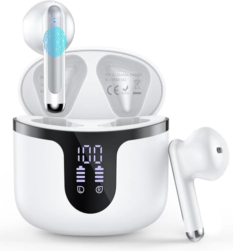 Bluetooth Kopfhörer, Kopfhörer Kabellos Bluetooth 5.3 In Ear Kopfhörer mit 4 ENC Noise Cancelling Mic, 42 Stunden Wiedergabe und LED Anzeige, IP7 Wasserdichtes Ohrhörer, für iOS und Android, Weiß Bluetooth Kopfhörer, Kopfhörer Kabellos Bluetooth 5.3 In Ear Kopfhörer mit 4 ENC Noise Cancelling Mic, 42 Stunden Wiedergabe und LED Anzeige, IP7 Wasserdichtes Ohrhörer, für iOS und Android, Weiß von BHNYBWUL