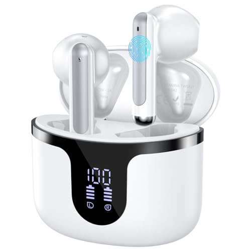 Bluetooth-Kopfhörer 5.3, Kabellos Mit Stereo-Sound, Tiefem Bass, Geräuschunterdrückung, 50 Stunden Wiedergabe, LED-Display, IP7 Wasserdicht, Weiß von BHNYBWUL