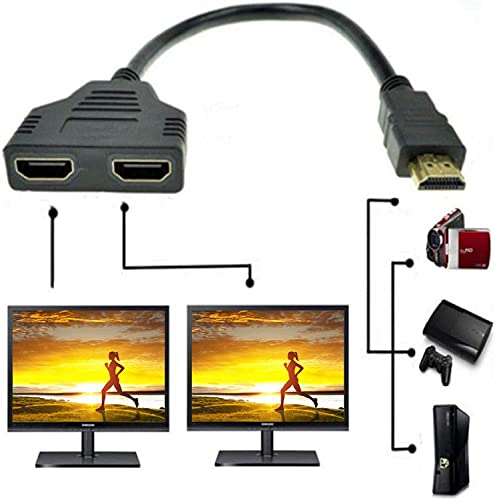 BHW HDMI Kabel Splitter, 1080P HDMI Stecker auf Dual HDMI Buchse（2 HDMI-Ausgänge können Nicht gleichzeitig verwendet Werden）, HMDI-cable1-auf-2 Wege Splitter Kabel Adapter Konverter von BHW