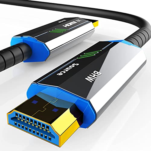 HDMI Kabel 2.1 Glasfaser - 8K 120Hz – 4k 240Hz HDR10+ 3D eARC CEC HDCP 2.3 Optisches Ultra High Speed vergoldete Kontakte Glasfaserkabel mit Zinklegierung Stecker Knickschutz, Schwarz (schwarz, 10M) von BHW