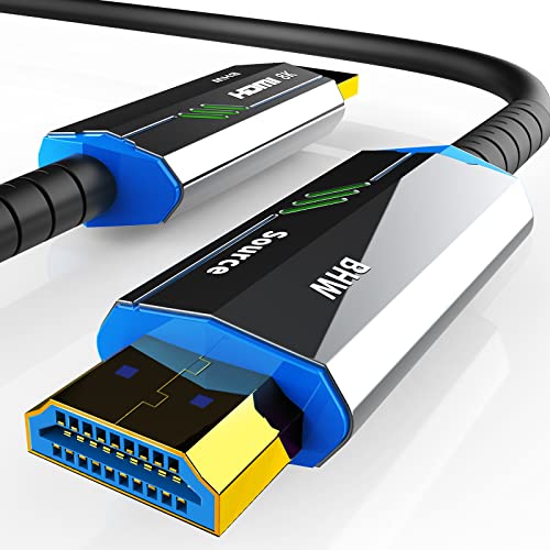 HDMI Kabel 2.1 Glasfaser - 8K 120Hz – 4k 240Hz HDR10+ 3D eARC CEC HDCP 2.3 Optisches Ultra High Speed vergoldete Kontakte Glasfaserkabel mit Zinklegierung Stecker Knickschutz, Schwarz (schwarz, 15M) von BHW