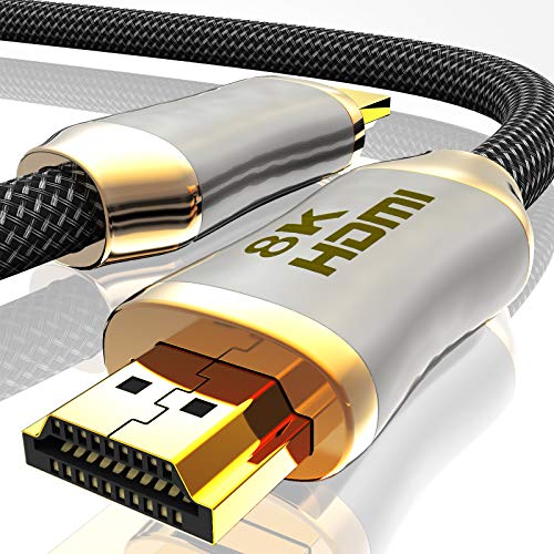 HDMI Kabel 2.1 Glasfaser - 8K 120Hz – 4k 240Hz HDR10+ 3D eARC CEC HDCP 2.3 Optisches Ultra High Speed vergoldete Kontakte Glasfaserkabel mit Zinklegierung Stecker Knickschutz, Schwarz (schwarz, 5M) von BHW