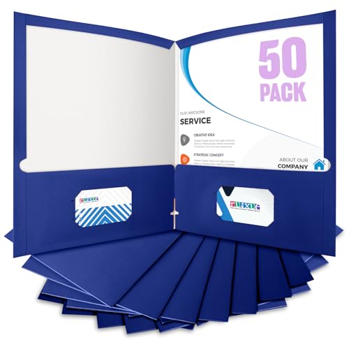 BIBRADAA® 50 Packungen grüne Taschenmappen, wasserfest, Briefform, für 100 Blatt (50, blau) von BIBRADAA