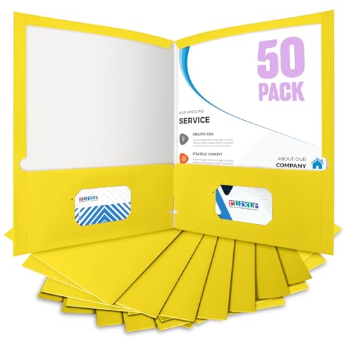 BIBRADAA® 50 Packungen grüne Taschenmappen, wasserfeste Papiermappe, Briefform, für 100 Blatt (50, gelb) von BIBRADAA