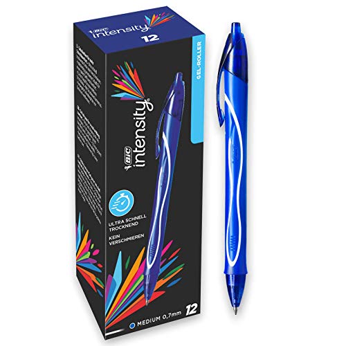 BIC Intensity 9750461 Quick Dry Gel-Roller (0, 7mm) in Blau – Gelstifte zum Schreiben oder Zeichnen – Fester Griff für maximalen Schreibkomfort – 12er Set von BIC Intensity