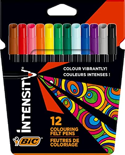 BIC Intensity Filzstifte, zum Malen für Erwachsene und Kinder, in 12 auswaschbaren Farben, mit stabiler Spitze, im Karton Etui von BIC Intensity