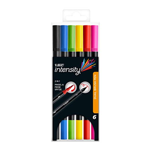BIC Intensity Filzstifte Set, Dual Tip Brush Pen zum Malen in 6 verschiedenen Farben, mit Pinsel & feiner Spitze von BIC Intensity