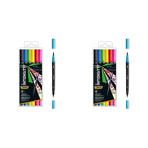 BIC Intensity Filzstifte Set, Dual Tip Brush Pen zum Malen in 6 verschiedenen Farben, mit dicker und dünner Spitze (Packung mit 2) von BIC Intensity
