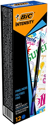 BIC Intensity Fineliner, Filzstifte Set mit 12 Stiften in Blau, mit feiner Spitze, Ideal für das Büro, das Home Office oder die Schule von BIC