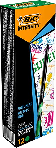 BIC Intensity Fineliner, Filzstifte Set mit 12 Stiften in Grün, mit feiner Spitze, Ideal für das Büro, das Home Office oder die Schule von BIC Intensity