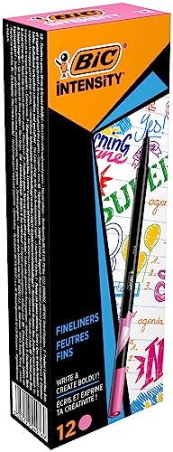 BIC Intensity Fineliner, Filzstifte Set mit 12 Stiften in Pink, mit feiner Spitze, Ideal für das Büro, das Home Office oder die Schule von BIC