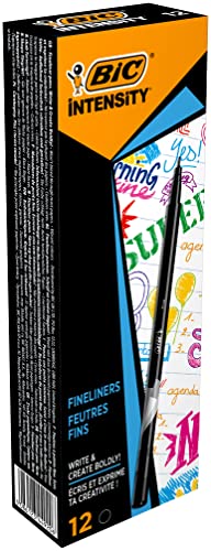 BIC Intensity Fineliner, Filzstifte Set mit 12 Stiften in Schwarz, mit feiner Spitze, Ideal für das Büro, das Home Office oder die Schule | 12 Stück (1er Pack) von BIC