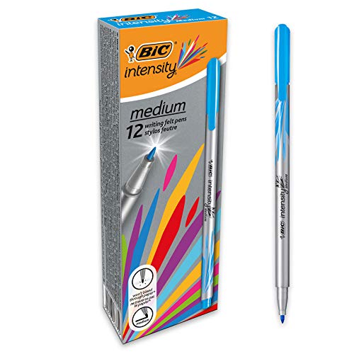 BIC Intensity Fineliner, Filzstifte Set mit 12 Stiften in Türkis, mit mittlerer Spitze, Ideal für das Büro, das Home Office oder die Schule von BIC
