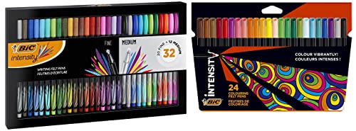 BIC Intensity Fineliner, Filzstifte Set mit 32 Stiften & Mandala & Filzstifte, zum Malen für Erwachsene und Kinder, in 24 auswaschbaren Farben, mit stabiler Spitze, im Karton Etui von BIC Intensity