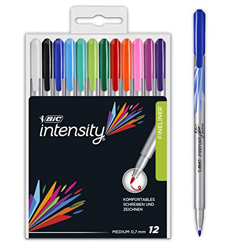 BIC Intensity Fineliner, Filzstifte in verschiedenen 12 Farben, mit mittlerer Spitze, für Bullet Journal und Mandala von BIC Intensity