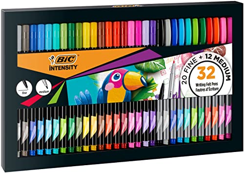 BIC Intensity Fineliner Filzstifte mit feiner und mittlerer Spitze für Bullet Journal & Mandala – 1 x 32 Stück von BIC