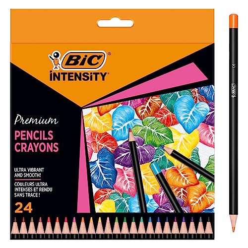 BIC Intensity Premium Buntstifte für Erwachsene und Kinder, Malstifte für Erwachsene & Kinder, Farbstifte zum Malen in 24 Farben, hochpigmentiert & mit bruchsicherer Mine von BIC Intensity