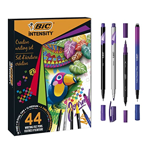 BIC Intensity Stifte Set à 44: 12 Dual Tip Brush Filzstifte und 3 verschiedene Fineliner Arten: 12 mit mittlerer Spitze, 16 mit feiner Spitze und 4 mit 'Colour Change' Funktion von BIC Intensity