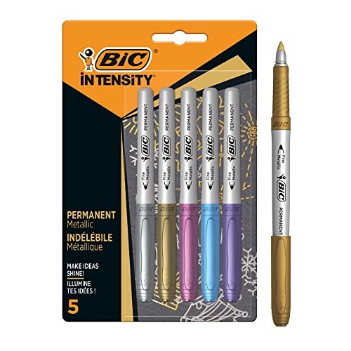 BIC Metallische Permanentmarker — 5er-Pack — verschiedene metallische Farben — für dunkle und helle Oberflächen — geruchsarm (verschiedene Modelle) von BIC Intensity