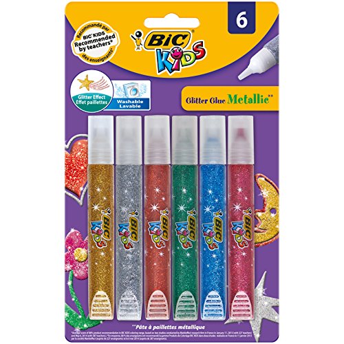 BIC KIDS Bastelkleber Glitter Glue Metallic, auf Wasserbasis, 6 Metallicfarben, Blister à 6 Stück von BIC Kids