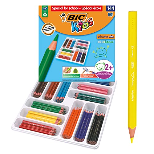 BIC Kids 887831 ECOlutions Evolution Dreikant Buntstifte Set in einer Großpackung à 144 Farbstifte, Für Kinder ab 2 Jahre, ohne Holz, mit bruchsicherer Mine, 12 Farben von BIC Kids