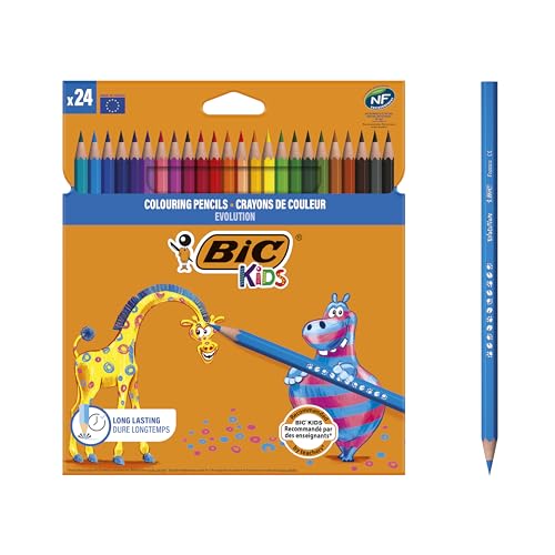 BIC Kids Buntstifte ECOlutions Evolution, zum Malen in 24 Farben, im Karton Etui, ab 5 Jahre, Bruchsichere Mine & ohne Holz, 24 Stück (1er Pack) von BIC Kids