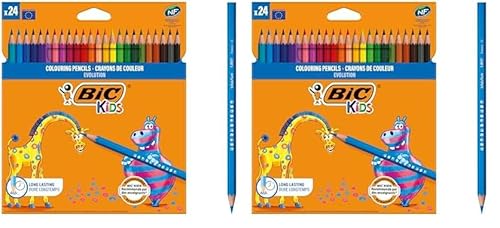 BIC Kids Buntstifte ECOlutions Evolution, zum Malen in 24 Farben, im Karton Etui, ab 5 Jahre, Bruchsichere Mine & ohne Holz, 24 Stück (2er Pack) von BIC Kids